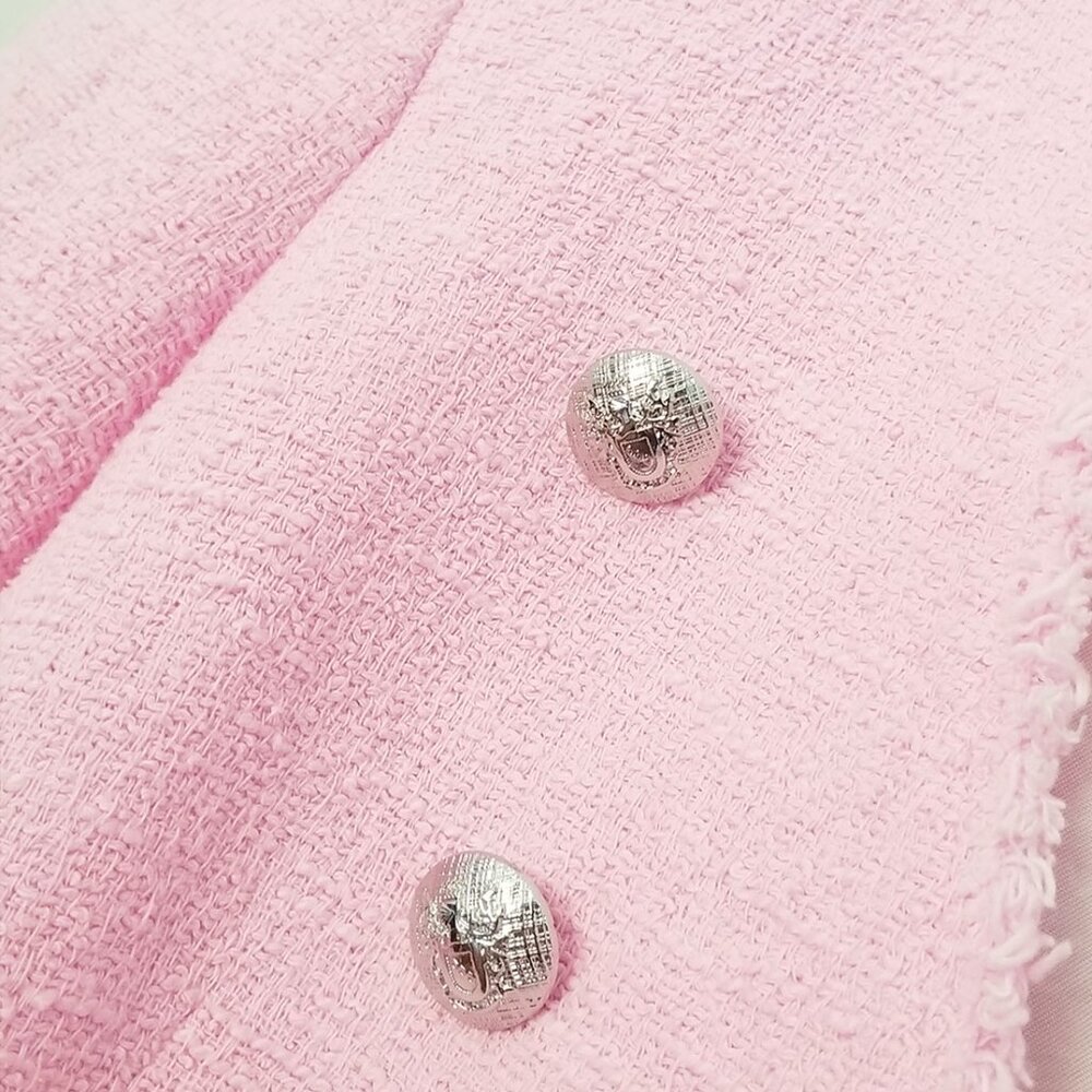 Zara Pink Tweed Blazer Jacket Metallic Buttons XS Blogger's Favorite Romantic - Picture 15 of 16